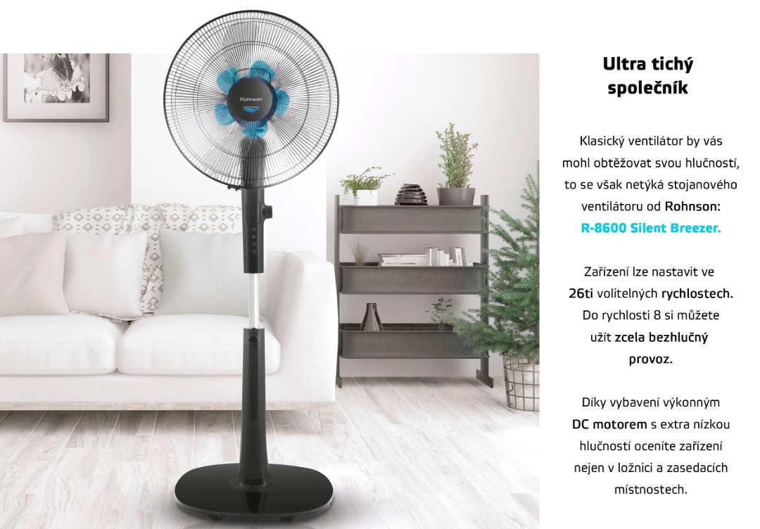 Rohnson Stojanový ventilátor s diaľkovým ovládaním Silent Breezer R-8600